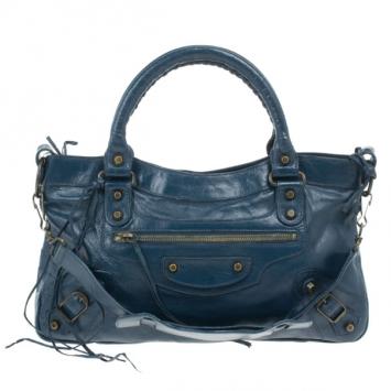 Pre Owned Balenciaga Blue Leather First Tote