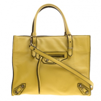 Pre Owned Balenciaga Curry Leather Mini Papier A4 Magnet Tote