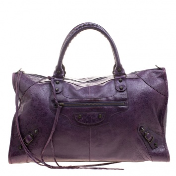 Pre Owned Balenciaga Violet Leather Classic RH Work Tote