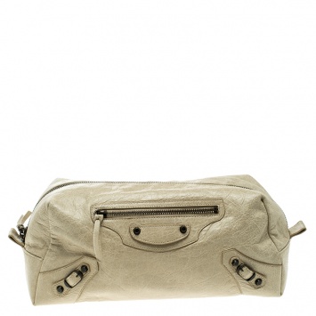 Pre Owned Balenciaga Beige  Leather Cosmetic Pouch