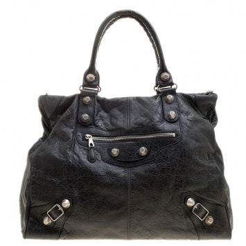Pre Owned Balenciaga Black Leather GSH Brief Tote