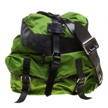 Pre Owned Balenciaga Green/Black Nylon and Leather Shoulder Bag