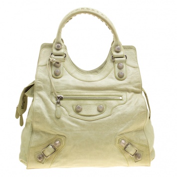 Pre Owned Balenciaga Mint Green Leather Giant Silver Hardware Folder Bag