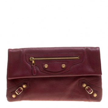 Pre Owned Balenciaga Bordeaux Leather Giant 12 Gold Hardware Envelope Clutch