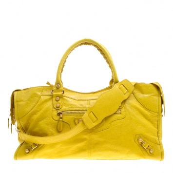 Pre Owned Balenciaga Curry Leather Giant 12 Gold Hardware Part Time Tote