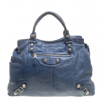 Pre Owned Balenciaga Sky Blue Leather Giant 21 Gold Hardware RTT Bag