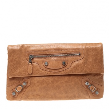 Pre Owned Balenciaga Caramel Leather Silver Hardware Envelope Clutch