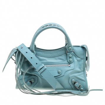 Pre Owned Balenciaga Vert Jade Leather Mini Covered Hardware City Bag