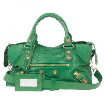 Pre Owned Balenciaga Green Lambskin Giant Part Time Tote