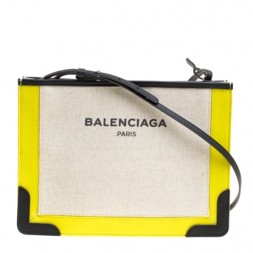 Pre Owned Balenciaga Light Beige/Yellow Canvas and Leather Pochette Bag