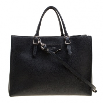 Pre Owned Balenciaga Black Leather Papier A6 Zip Top Handle Bag 