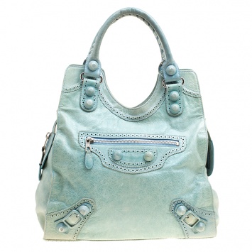 Pre Owned  Balenciaga Sea Green Leather Giant Brogues Folder Tote