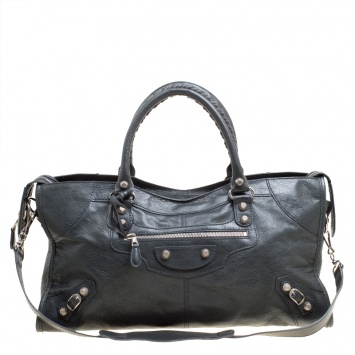 Pre Owned Balenciaga Anthracite Leather RH Part Time Top Handle Bag