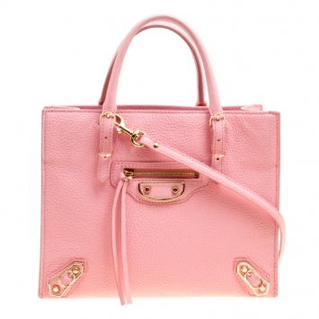 Pre Owned Balenciaga Pink Leather Mini Metallic Papier A4 Top Handle Bag