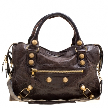 Pre Owned Balenciaga Charbon Leather GGH Classic City Tote