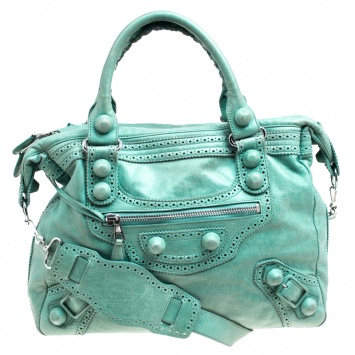 Pre Owned Balenciaga Green Leather Giant Covered SIlver Hardware Brogues Top Handle Bag