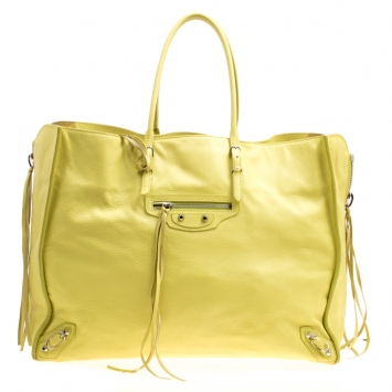 Pre Owned Balenciaga Jaune Poussin Leather Papier A4 Tote