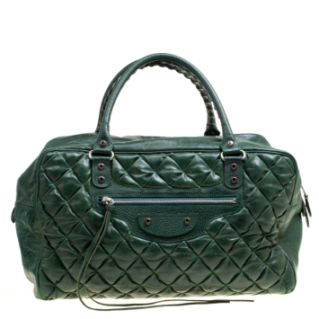 Pre Owned Balenciaga Green Quilted Leather Bowling Satchel