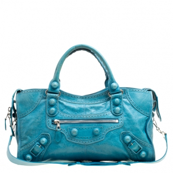Pre Owned Balenciaga Turquoise Leather Giant Brogues Covered 21 Part Time Bag