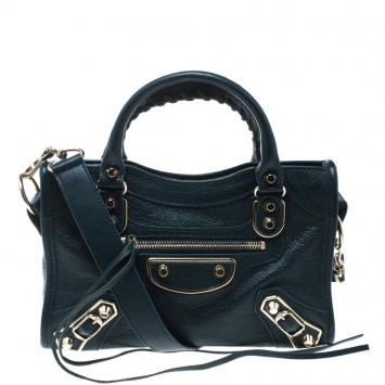 Pre Owned  Balenciaga Bleu Persian Leather Mini Classic Metallic Edge City Bag