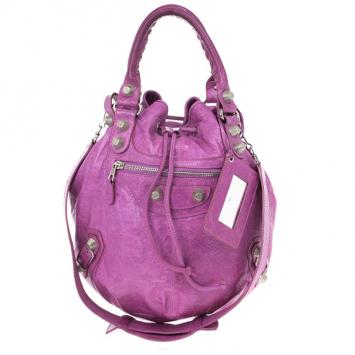 Pre Owned Balenciaga Purple Lambskin Giant Pompon