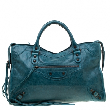 Pre Owned Balenciaga Aquamarine Leather Classic City RH Tote