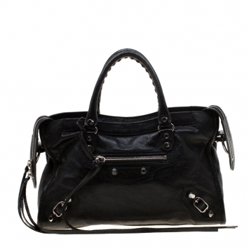 Pre Owned Balenciaga Black Leather City Silver Hardware Top Handle Bag