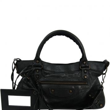 Pre Owned Balenciaga Black Leather Motorcycle First Bag