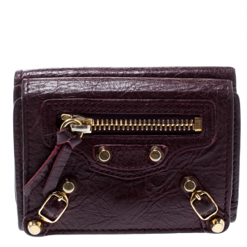 Pre Owned Balenciaga Grenat Leather City Wallet