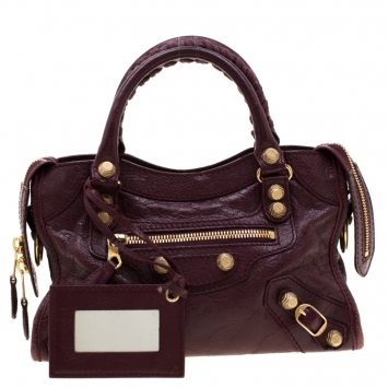 Pre Owned Balenciaga Bordeaux Leather Mini RGH City Bag