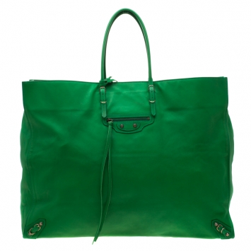 Pre Owned Balenciaga Green Leather Papier A3 Tote