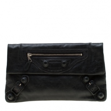 Pre Owned Balenciaga Anthracite Leather CGH Envelope Clutch