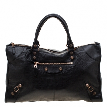 Pre Owned Balenciaga Black Lambskin Leather Giant 21 Rose Gold Hardware Work Bag