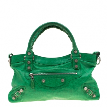 Pre Owned Balenciaga Vert Trefle Leather Classic First Tote