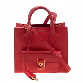 Pre Owned Balenciaga Red Leather Padlock Mini All Afternoon Tote