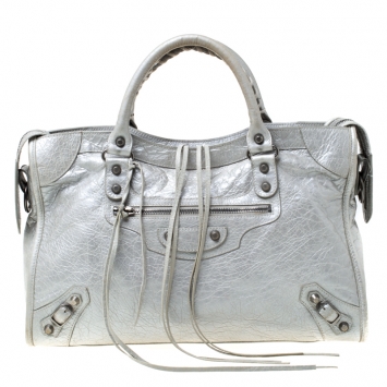 Pre Owned Balenciaga Silver Leather Classic City SH Tote