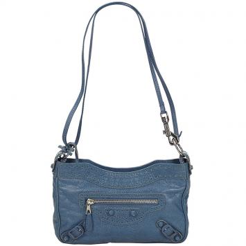 Pre Owned Balenciaga Blue Leather Perforated Brogues Hip Crossbody Bag