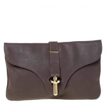 Pre Owned Balenciaga Dark Grey Leather Tube Clutch