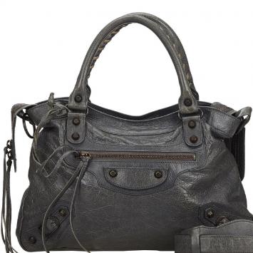 مملوكة مسبقًا Balenciaga Gray Leather Motocross Classic Town Satchel