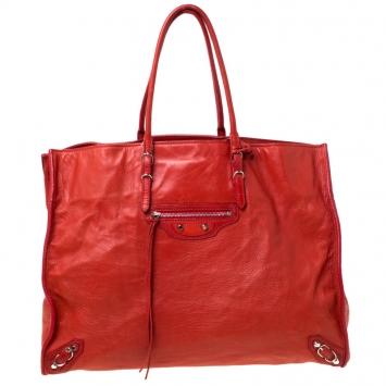 Pre Owned Balenciaga Red Leather Papier A4 Tote