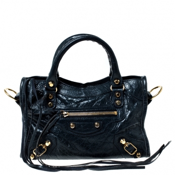 Pre Owned Balenciaga Navy Blue Leather GH Hardware Mini City Bag 