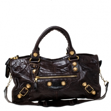 Pre Owned Balenciaga Maroon Leather GSH Part Time Tote