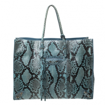 Pre Owned Balenciaga Blue Python Leather Papier A4 Tote