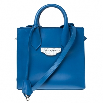 Pre Owned Balenciaga Blue Leather Mini All Afternoon Tote