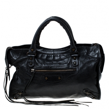 Pre Owned Balenciaga Black Leather GH City Bag