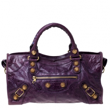 Pre Owned Balenciaga Purple Leather GGH Part Time Tote