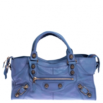 Pre Owned Balenciaga Sky Blue Leather GGH Part Time Tote