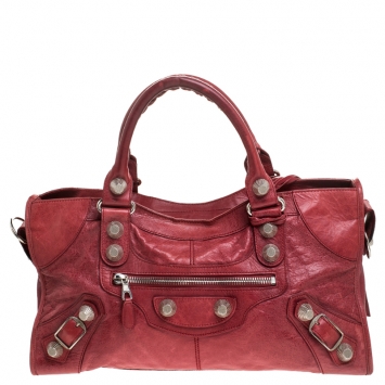 Pre Owned Balenciaga Red Leather GSH Part Time Tote