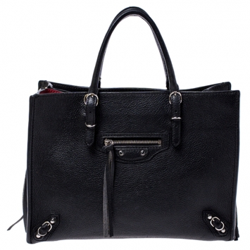 Pre Owned Balenciaga Black Leather Mini Paper Tote
