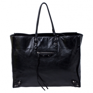 Pre Owned Balenciaga Black Leather Papier A4 Tote